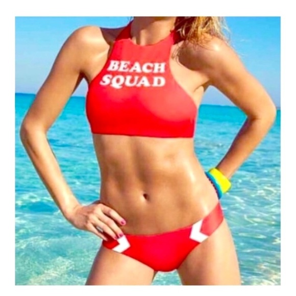 Victoria Secret Pink Beach Squad Logo Swim Bikini Top in Red - Picture 9 of 9